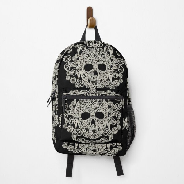 Item preview, Ivory Lace Skull Damask on Black designed and sold by Cecilia Mok.