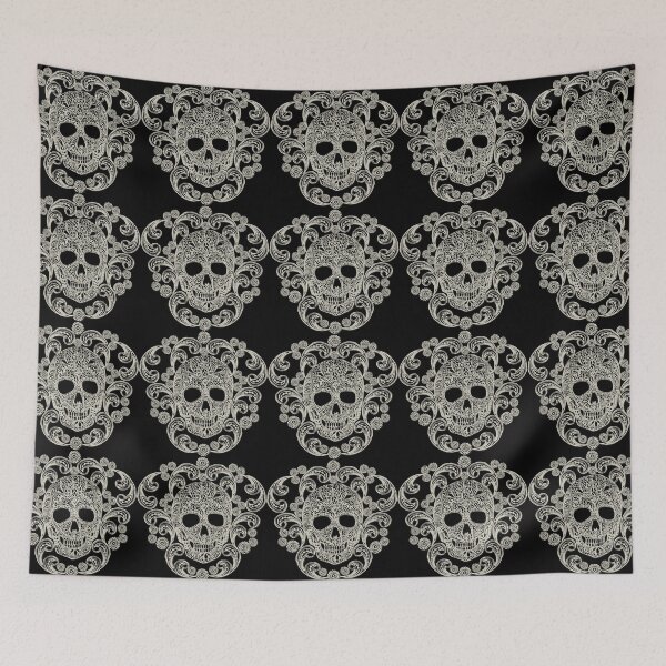 Item preview, Ivory Lace Skull Damask on Black designed and sold by Cecilia Mok.