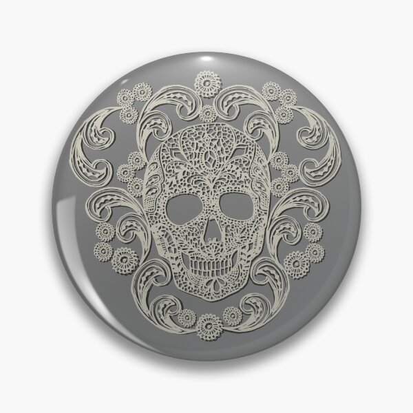 Item preview, Ivory Lace Skull Damask on Grey designed and sold by Cecilia Mok.