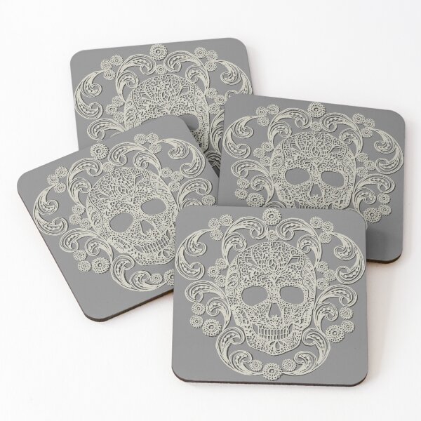 Item preview, Ivory Lace Skull Damask on Grey designed and sold by Cecilia Mok.