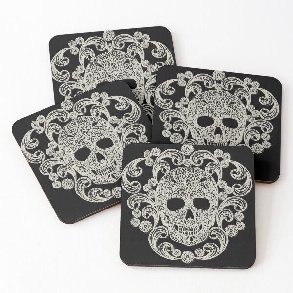 Item preview, Ivory Lace Skull Damask on Black designed and sold by Cecilia Mok.