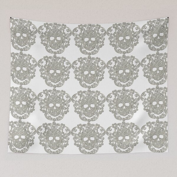 Item preview, Ivory Lace Skull Damask on White designed and sold by Cecilia Mok.