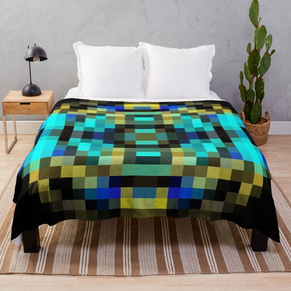 Item preview, geometric square pixel abstract in blue and yellow with black background designed and sold by Mrvell.