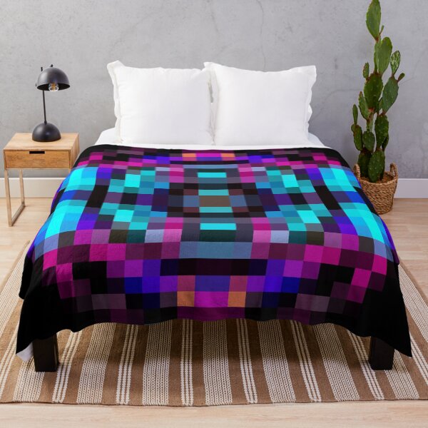 Item preview, geometric square pixel abstract in orange blue pink with black background designed and sold by Mrvell.
