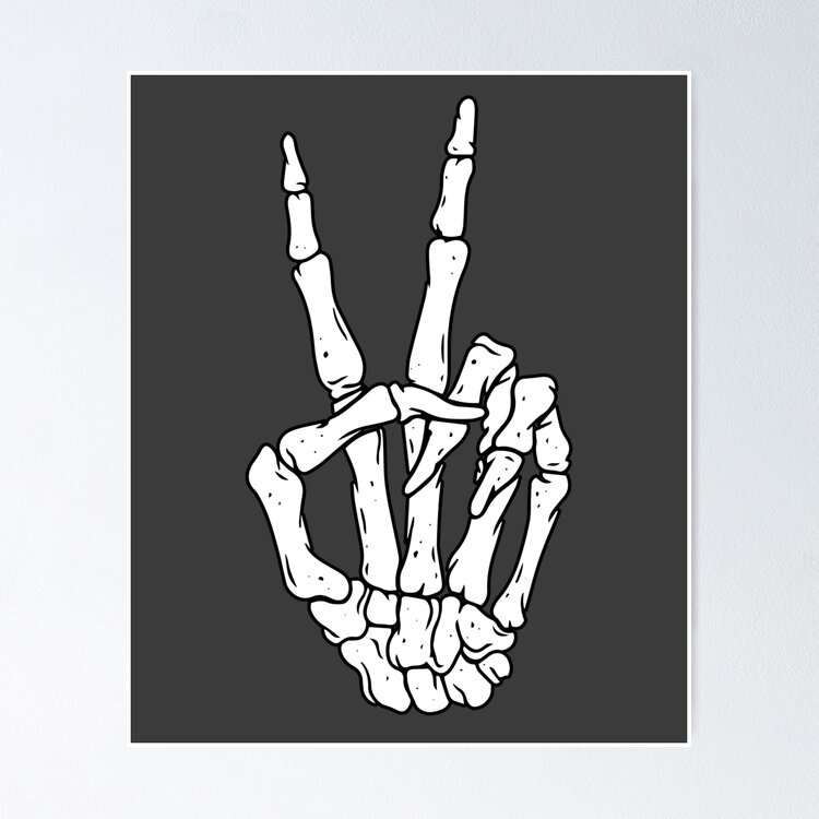 hand-drawn Skeleton hand making peace sign gesture Sticker