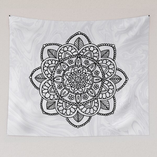 Item preview, Black Mandala on White Marble designed and sold by Julie Erin Designs.
