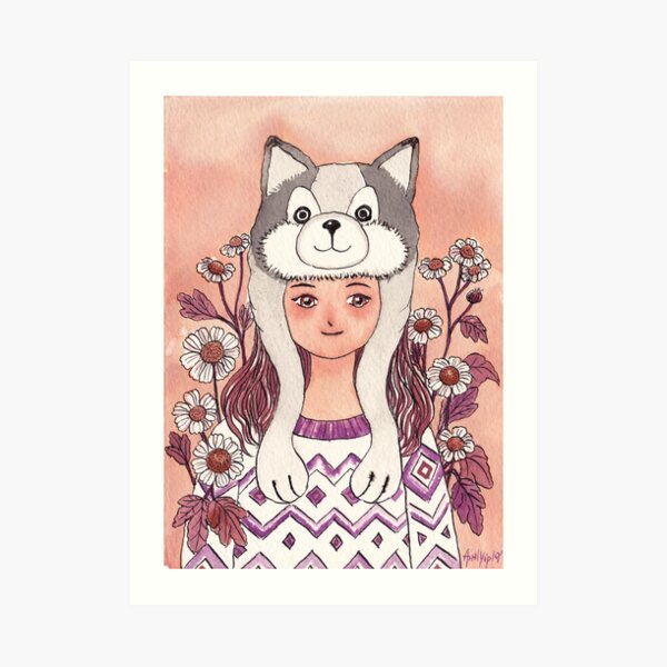 The Girl wearing a Husky hat Art Print