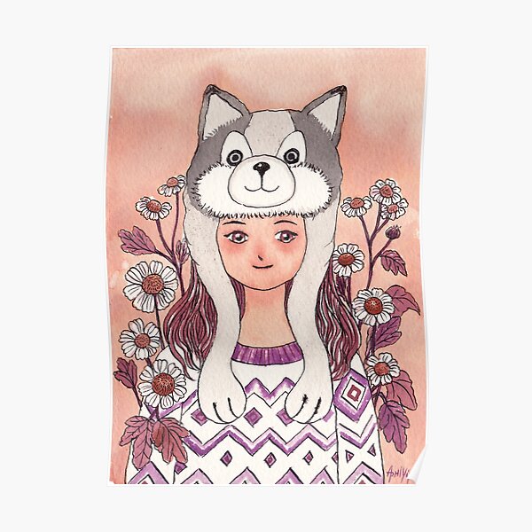 The Girl wearing a Husky hat Poster