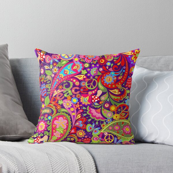 Item preview, Paisley Signo de la paz Psychedelic Flowers Mushrooms Disco Retro 70s 80s pattern blue designed and sold by Draculaura2009.