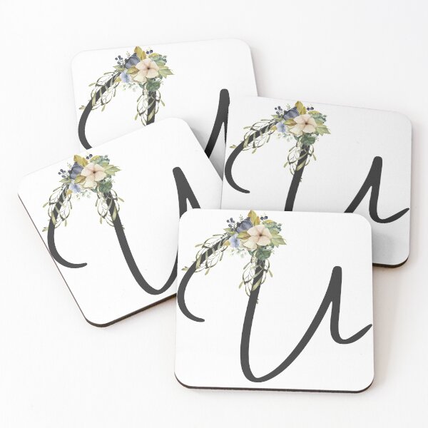 Item preview, Blue Floral Wreath Bouquet Monogram Letter U designed and sold by TheFamilyVan.