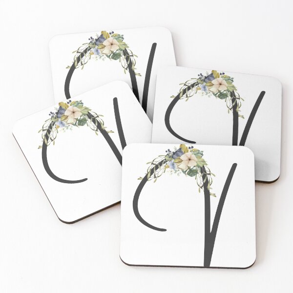 Item preview, Blue Floral Wreath Bouquet Monogram Letter V designed and sold by TheFamilyVan.