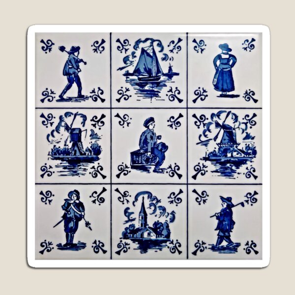 Aperçu de l'œuvre Tuile de Delft vintage en bleu et blanc. créée et vendue par StickerArtwork.