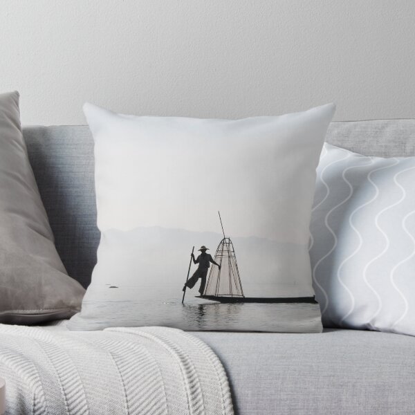 The fisher at Inle Lake Throw Pillow