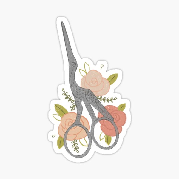 Floral Stork Scissors  Sticker for Sale by beccalikeya