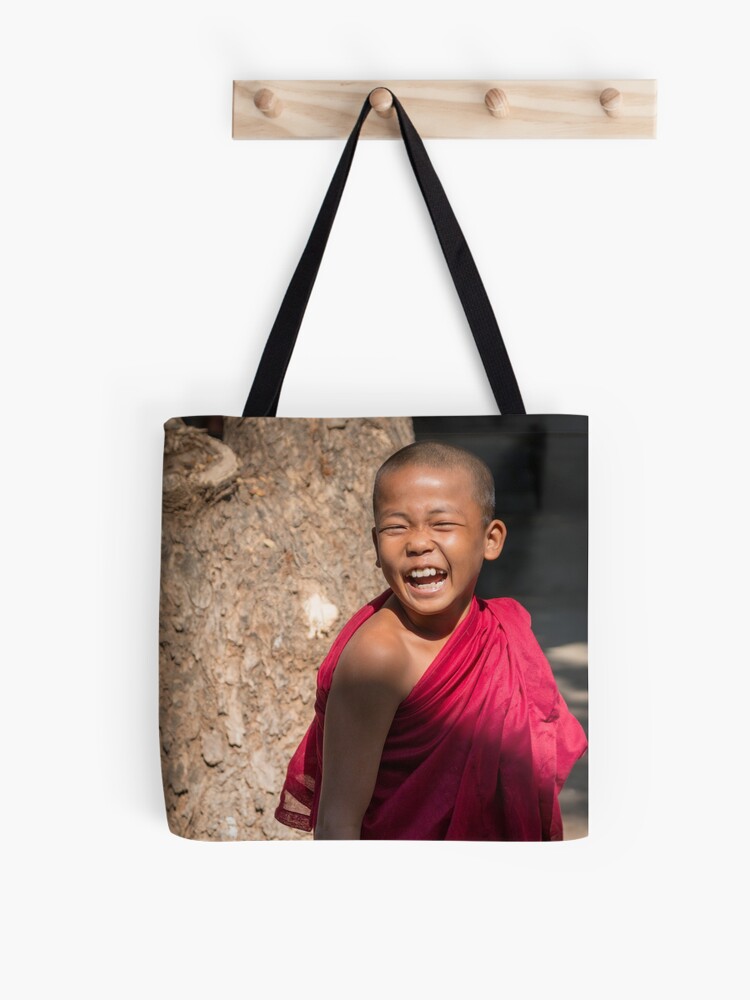 Thumbnail 1 of 2, Tote Bag, Laughing young monk in Myanmar designed and sold by missatgerebut.
