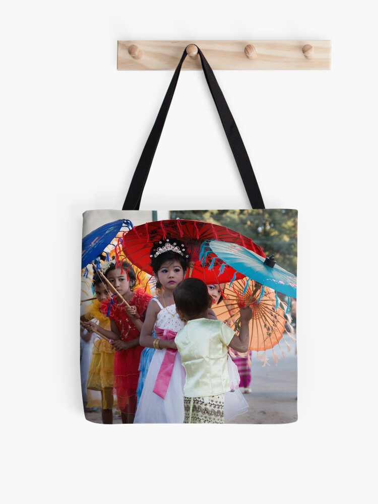 Thumbnail 1 of 2, Tote Bag, Girls in Shinbyu Parade in Bawdhitahtaung. (Myanmar) designed and sold by missatgerebut.