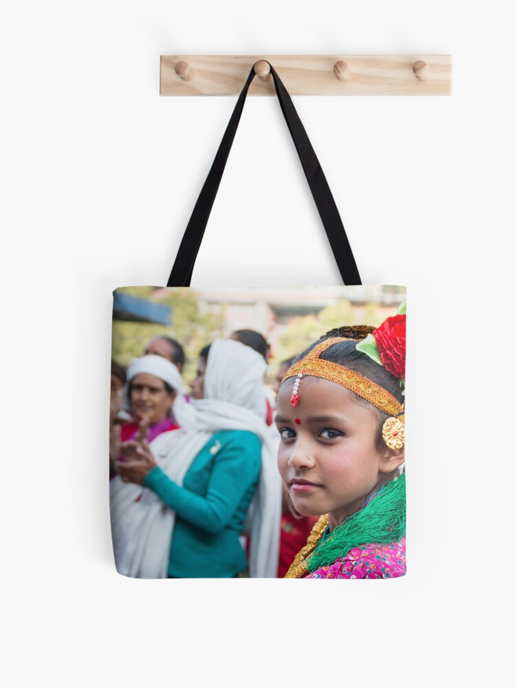 Thumbnail 1 of 2, Tote Bag, Young Nepali Girl during Tihar designed and sold by missatgerebut.