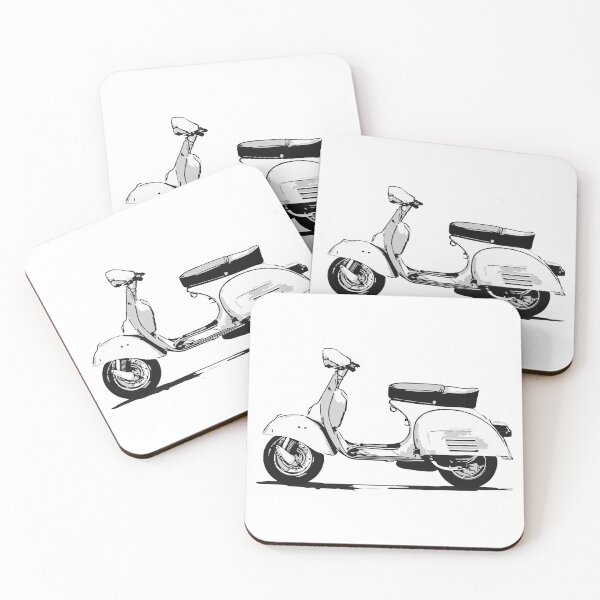 Vintage Retro Scooter / Vespa. Hand Drawing Coasters (Set of 4)