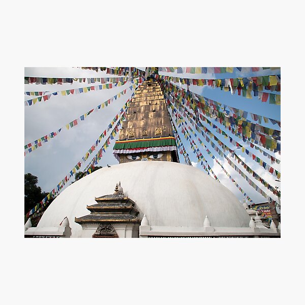 Stupa and Prayer flags Photographic Print