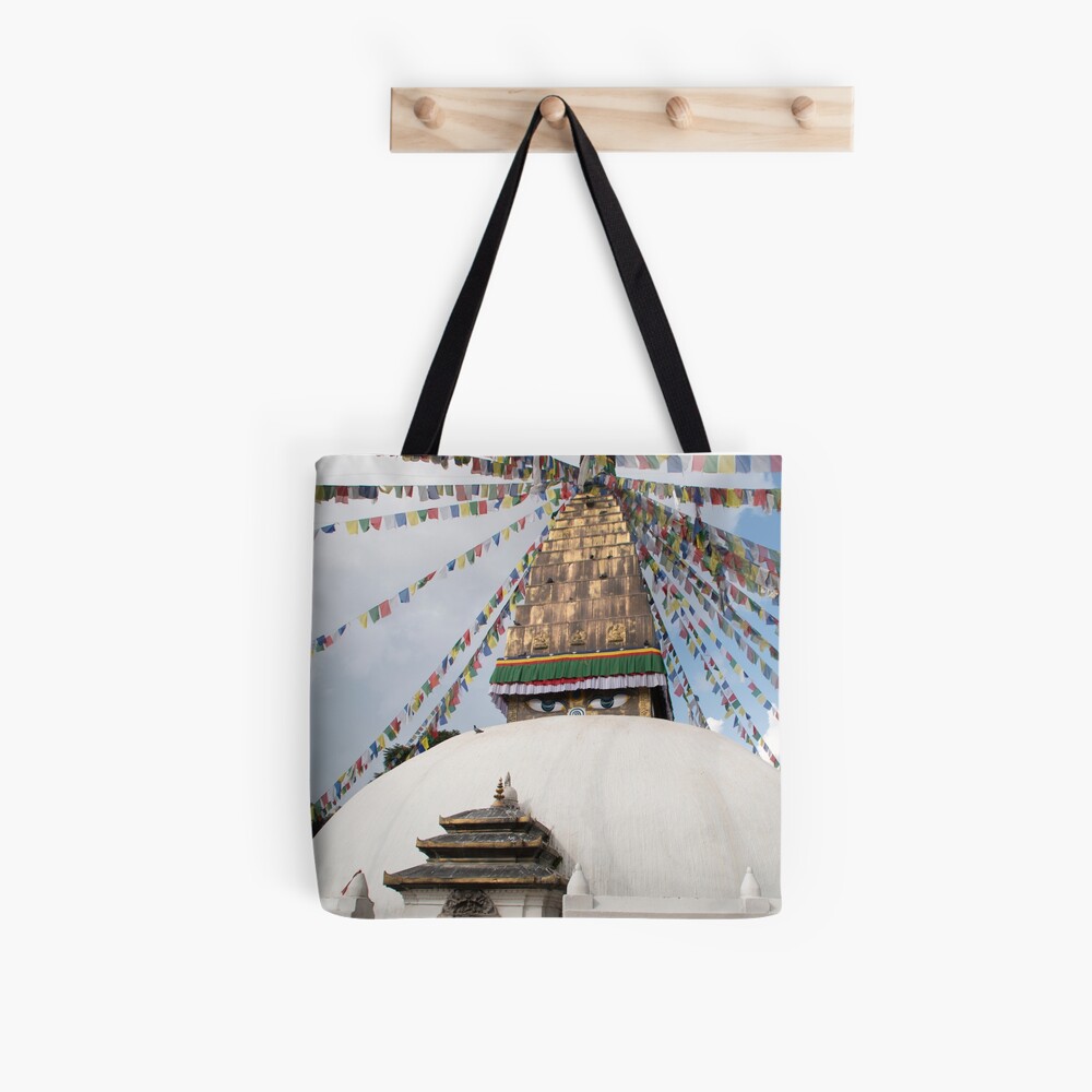 Stupa and Prayer flags Tote Bag