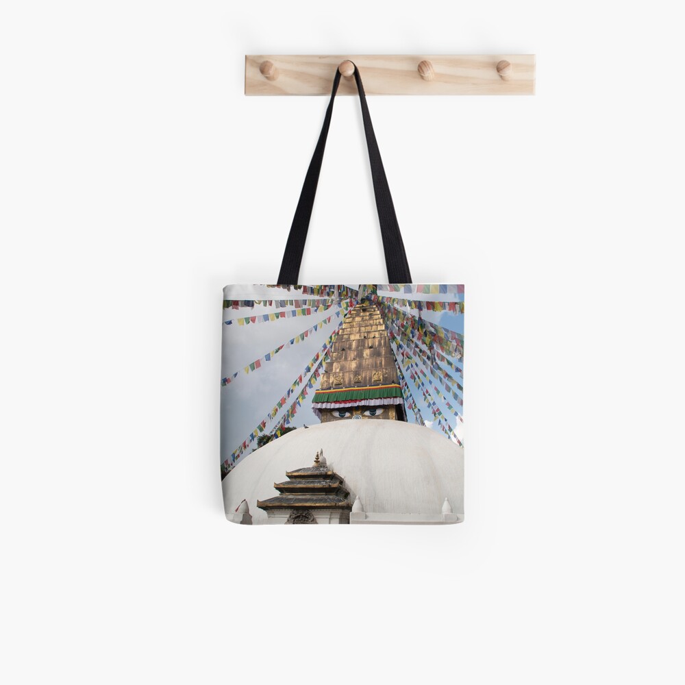 Stupa and Prayer flags Tote Bag