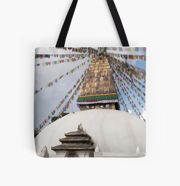 Stupa and Prayer flags All Over Print Tote Bag