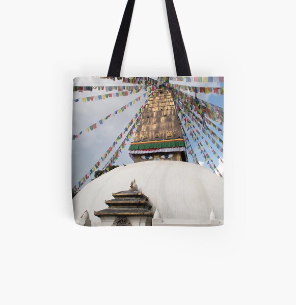 Stupa and Prayer flags All Over Print Tote Bag