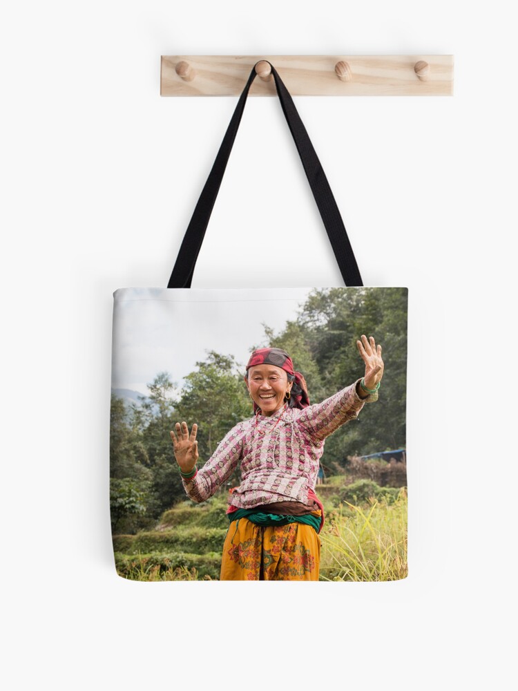 Thumbnail 1 of 2, Tote Bag, Lovely Aunty Dancing in Gyachchok (Gorkha district) designed and sold by missatgerebut.