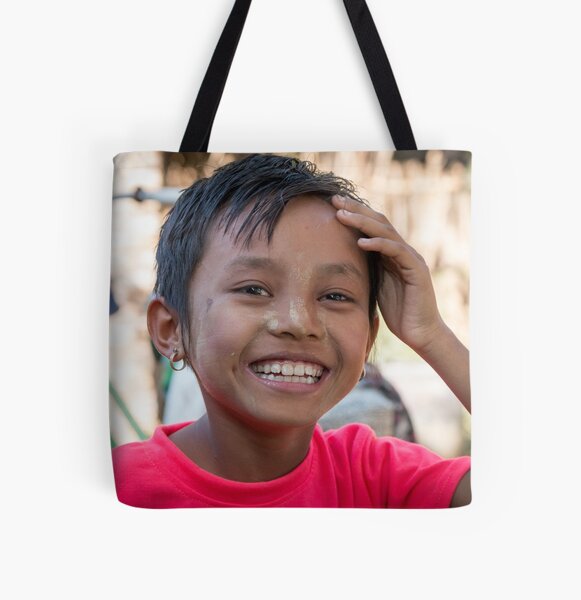 Happy girl in Myanmar All Over Print Tote Bag