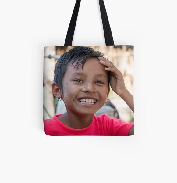 Happy girl in Myanmar All Over Print Tote Bag