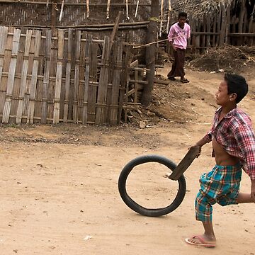 Artwork thumbnail, A Child Playing With A Wheel in Myanmar by Clara Go (missatgerebut)
