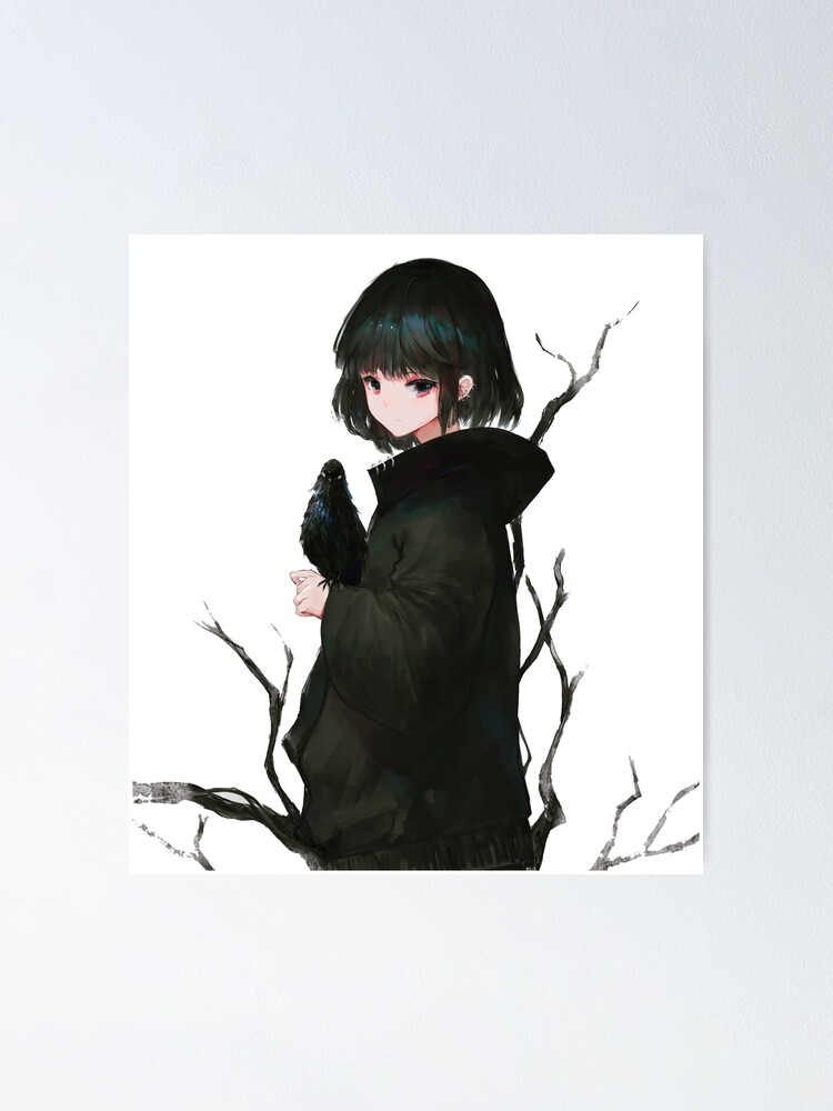 Anime Girl With A Crow Poster For Sale By Deadnzstore Redbubble
