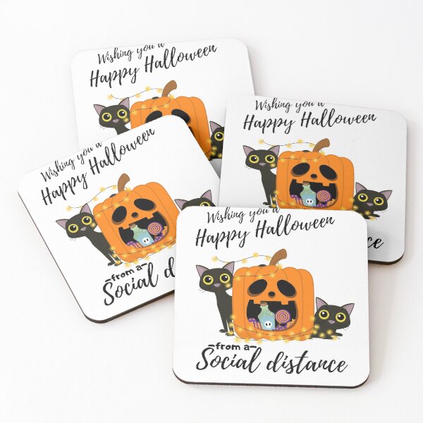 Item preview, Wishing you a Happy Halloween from social distance Two black cats with horror pumpkin for Halloween greeting card 2020 designed and sold by zugharo2019.