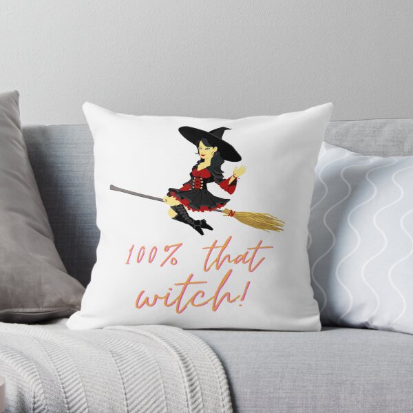 100% that witch- halloween collection/ orange/ghost/autumn/funny/spooky/ghost /cute/death/savage Throw Pillow