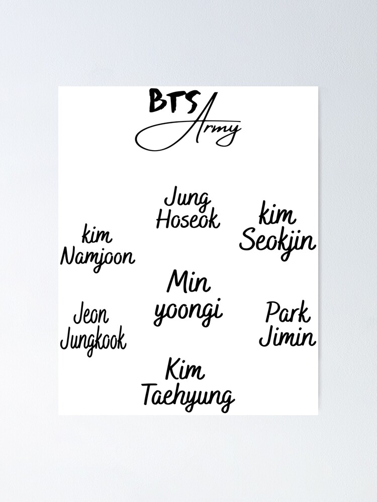 bts names Poster for Sale by aminabk