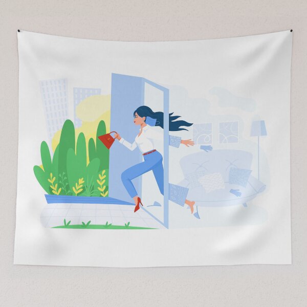 Item preview, Happy businesswoman leaving home, end of quarantine covid-19, work days designed and sold by Maravilhosa.