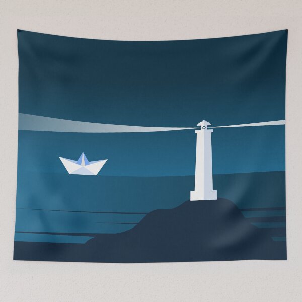 Item preview, Lighthouse and a paper boat in the night.  designed and sold by TashaVector.