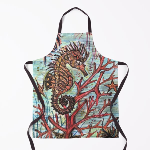 Item preview, hand painted seahorse save our reefs by mysticladyart 2020 mask bag shirt design  designed and sold by mystic lady vintage art and fashion designs.