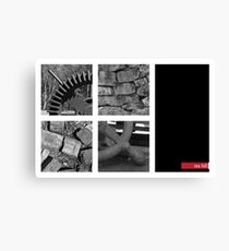 Gear, Bricks, Freestone wall and wheel handle Leinwanddruck