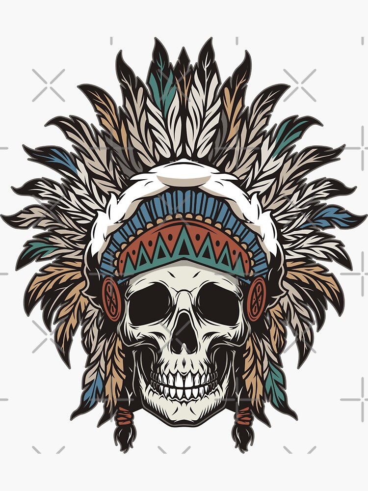 Vintage Indian warrior skull Sticker