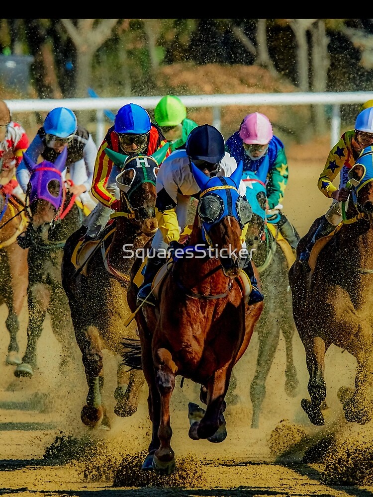 Colourful Horses racing sport graphic t shirt by SquaresSticker