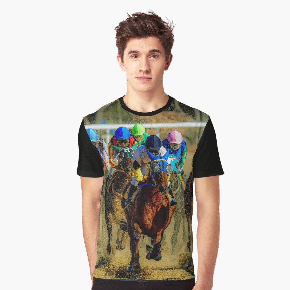 Colourful Horses racing sport graphic t shirt Graphic T-Shirt