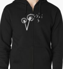 Dandylion Flight - white silhouette Zipped Hoodie