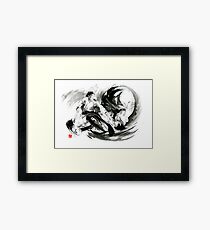 Aikido randori fight popular techniques martial arts sumi-e samurai ink painting artwork Framed Print