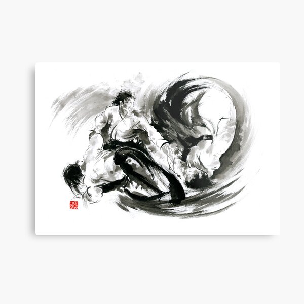 Aikido randori fight popular techniques martial arts sumi-e samurai ink painting artwork Metal Print