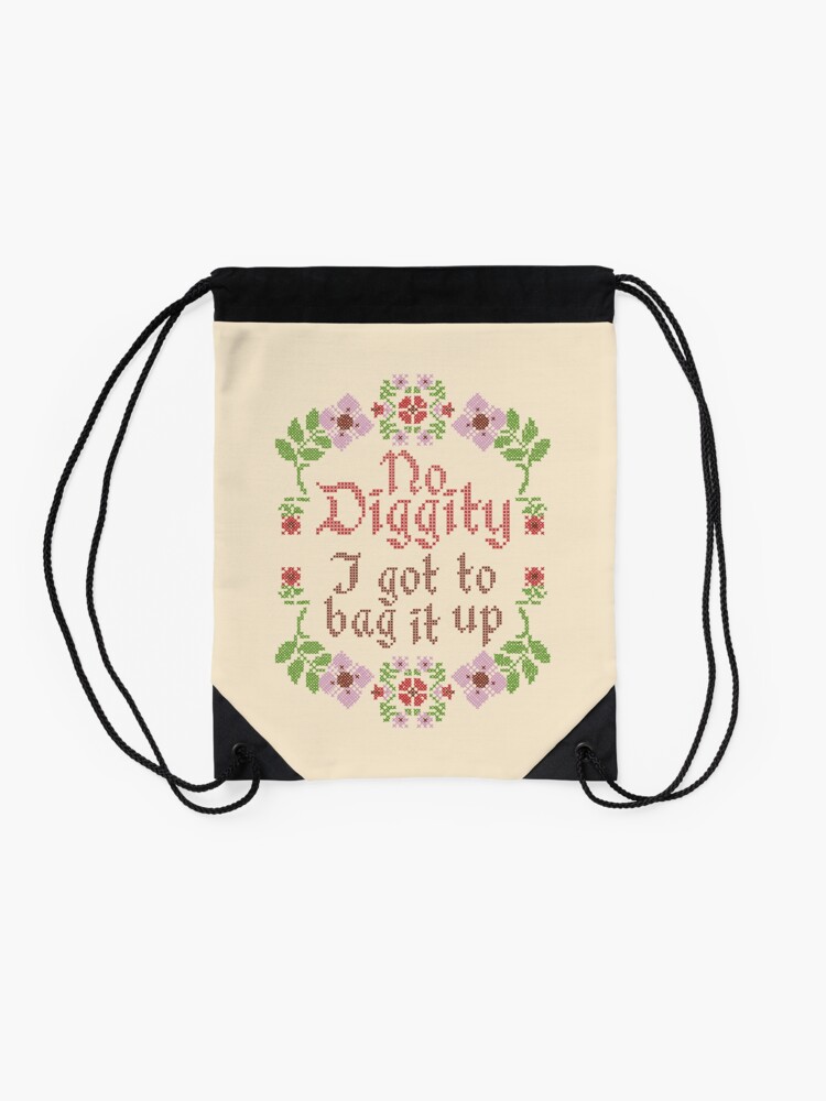 Alternate view of I Got to Bag It Up - hip hop cross stitch Drawstring Bag