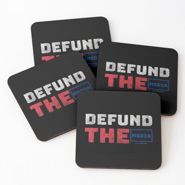 Item preview, Defund The Media, politic, post apocalyptic, retro, white, , red, blue, flag color, election, tv, dirty, destroy text, captions designed and sold by NiceSign.
