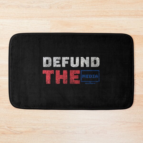 Item preview, Defund The Media, politic, post apocalyptic, retro, white, , red, blue, flag color, election, tv, dirty, destroy text, captions designed and sold by NiceSign.