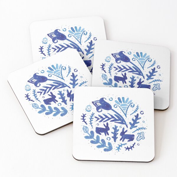 Item preview, Blue watercolour flowers and rabbits  designed and sold by liubimek.