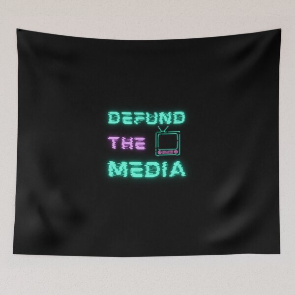 Item preview, Defund the media, text, neon, captions, pink, green, blue, tv, politic,  designed and sold by NiceSign.
